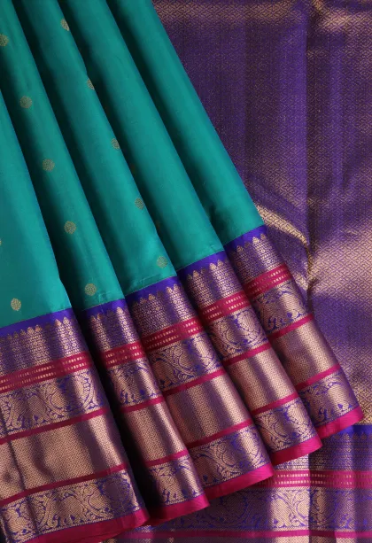 Cerulean Blue Soft Silk Saree with Gold Zari Rudhracham Mottif