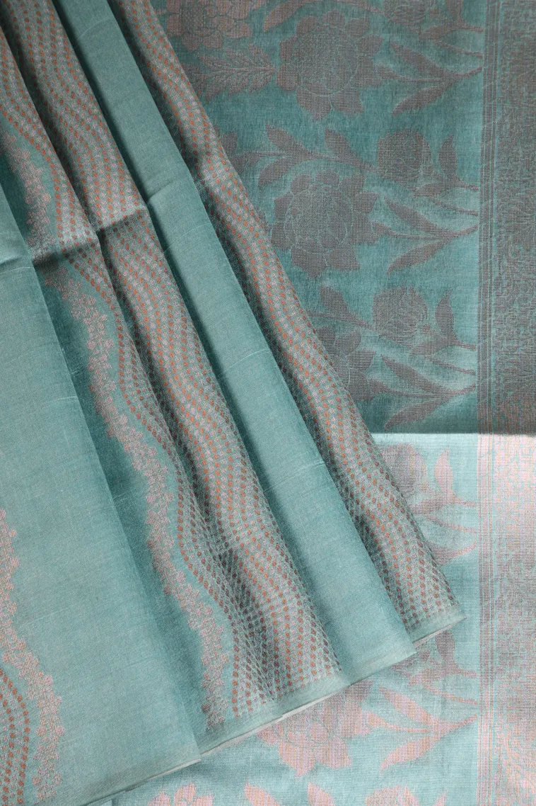 Sapphire Blue Tussar Saree with Antic Zari Kodi Pattern