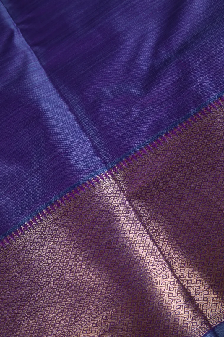 Navy Blue Soft Silk Sarees with Bronze Zari Floral Patterns view 3