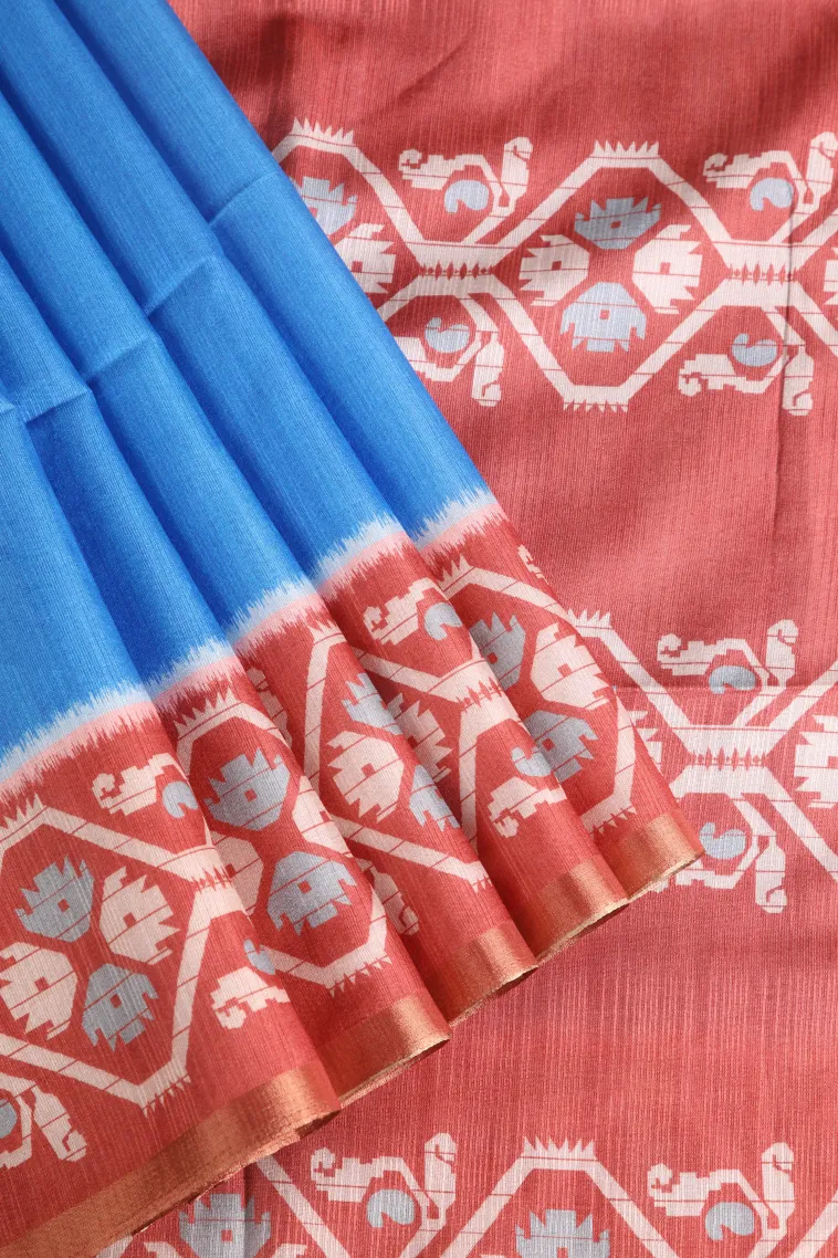 Daffane Blue Fancy Saree with Thread Zari Plain With Border
