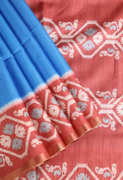 Daffane Blue Fancy Saree with Thread Zari Plain With Border