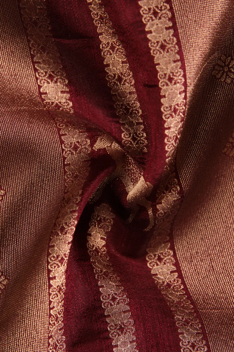 Jam Red Banaras Sarees with Gold Zari Animal Mottif view 4