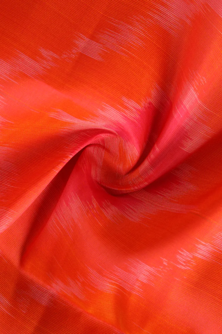 Fire Orange Pochampalli Saree Without Zari With Floral Patterns view 4