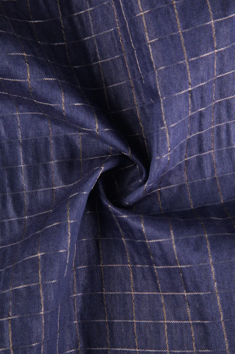 Indigo Blue Tussar Saree with Gold Zari Checks view 4
