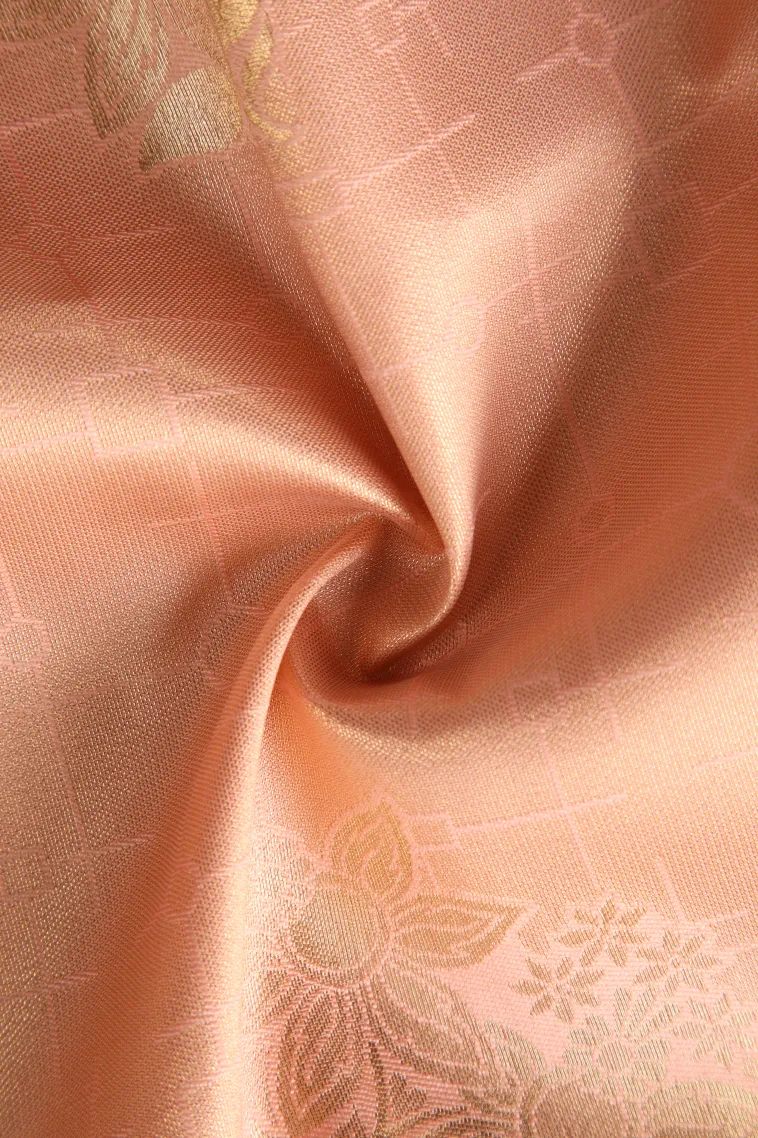 Peach Pink Apoorva Silk Sarees with Bronze Zari Geometric Shapes view 4