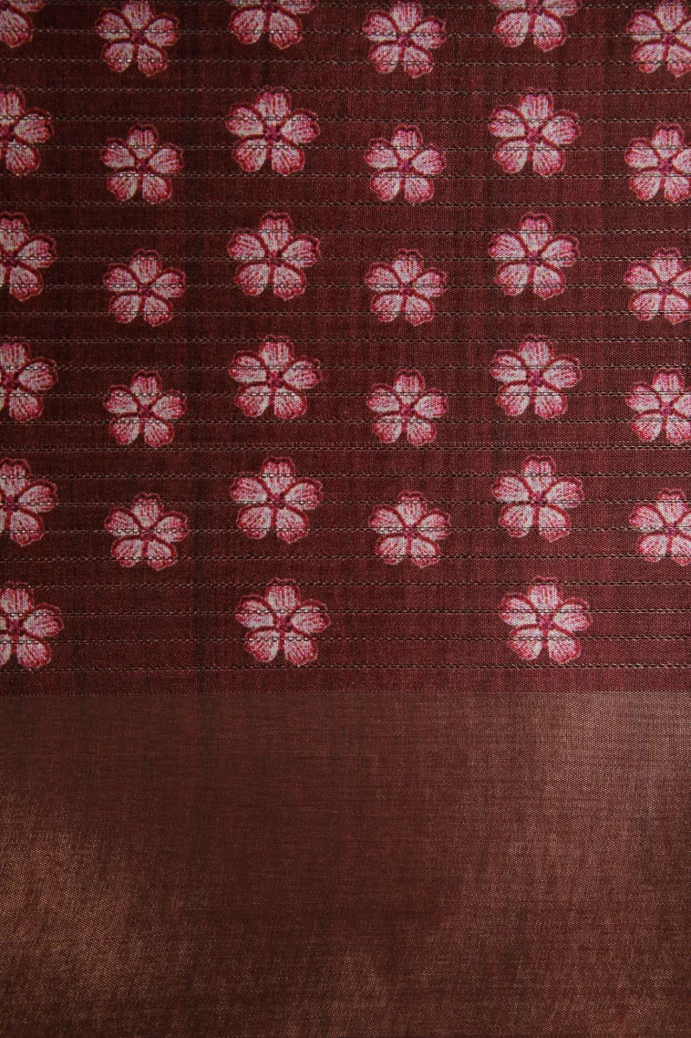 Punch Pink Tussar Saree with Copper Zari Small Checks Pattern view 3