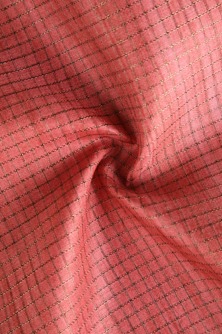 Punch Pink Tussar Saree with Copper Zari Small Checks Pattern view 4