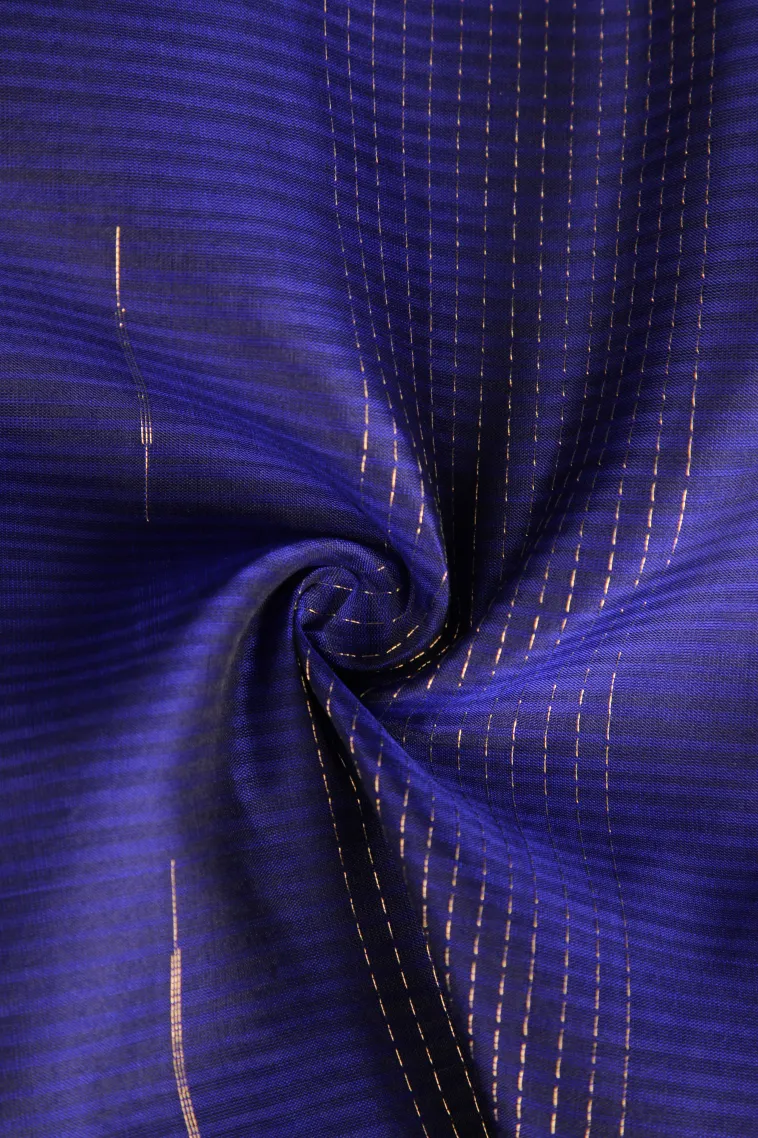 Berry Blue Soft Silk Saree with Gold Zari Stripes view 4