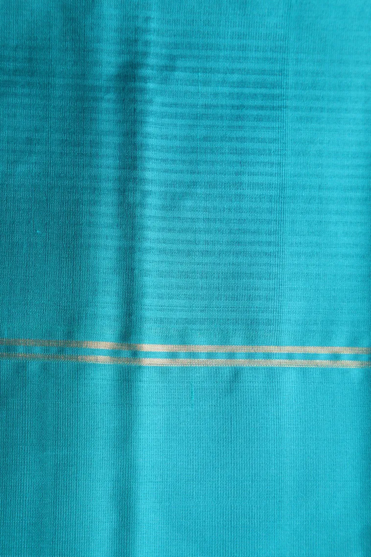 Berry Blue Soft Silk Saree with Gold Zari Stripes view 3