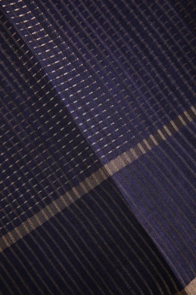 Strawberry Pink Tussar Saree with Gold Zari Stripes view 3