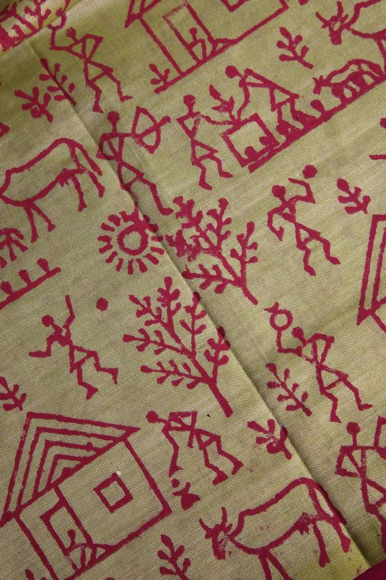 Magenta Purple Poly Cotton Sarees Without Zari With Tribal Or Folk Art view 3