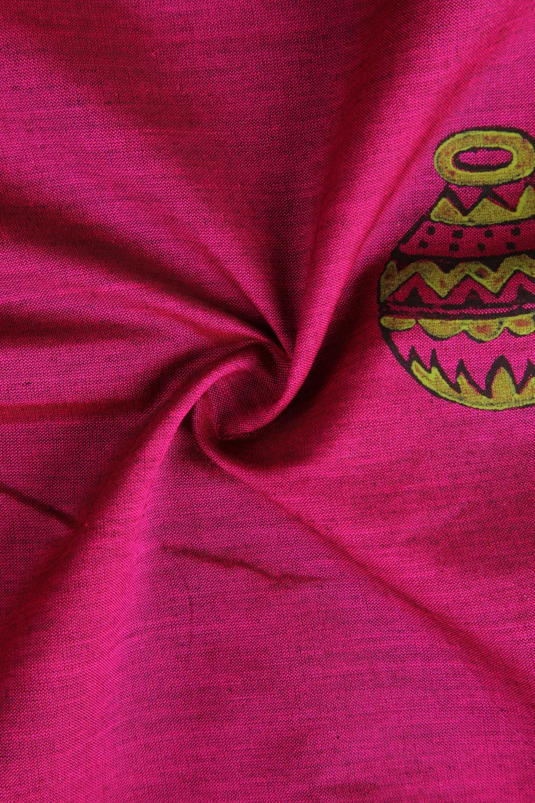 Magenta Purple Poly Cotton Sarees Without Zari With Tribal Or Folk Art view 4