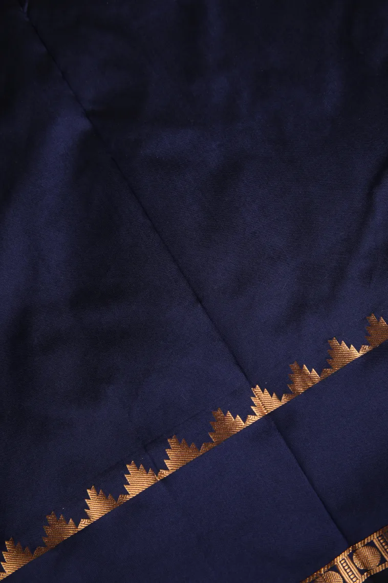 Indigo Blue Soft Silk Saree with Gold Zari Buttis (small Dots Or Motifs) view 3