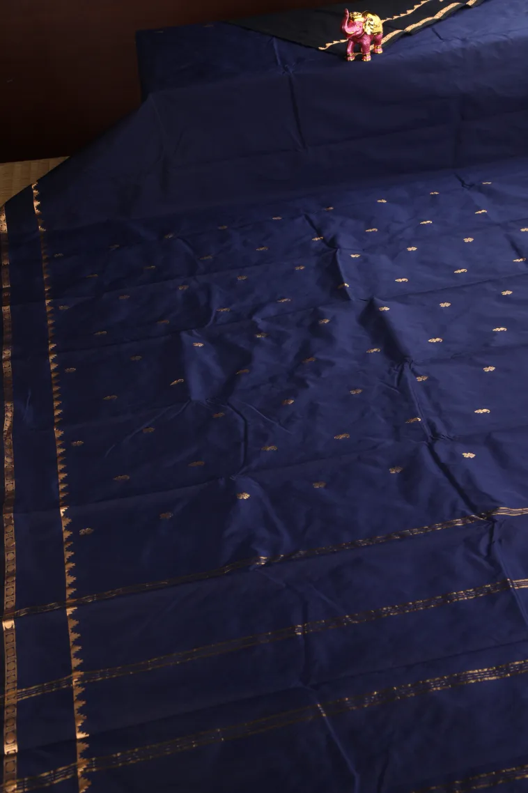 Indigo Blue Soft Silk Saree with Gold Zari Buttis (small Dots Or Motifs) view 2