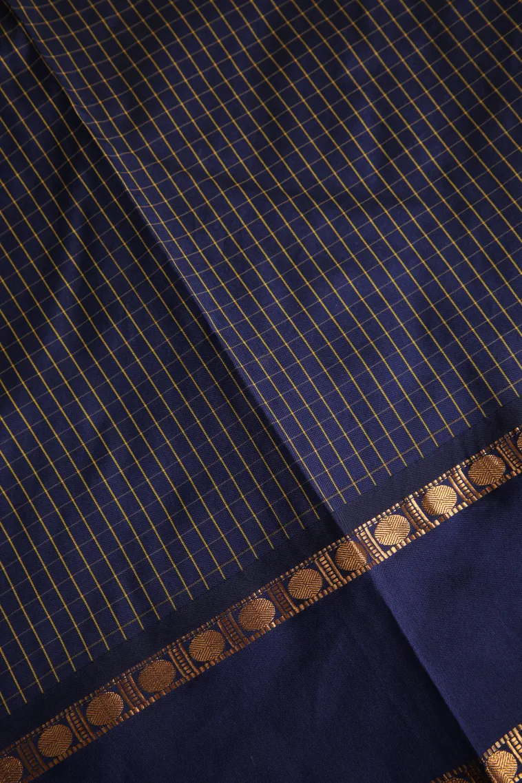 Indigo Blue Soft Silk Saree with Gold Zari Checks And Puttas view 3