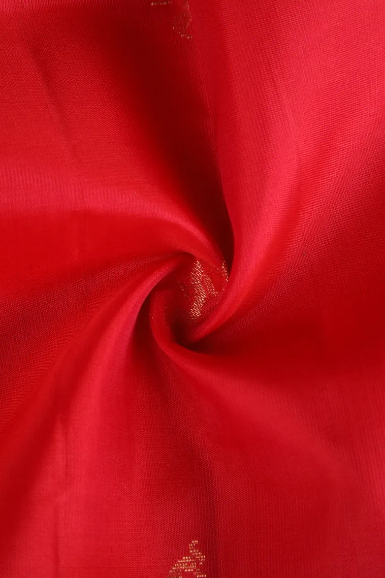 Rose Red Soft Silk Saree with Gold Zari Peacock Motifs view 4