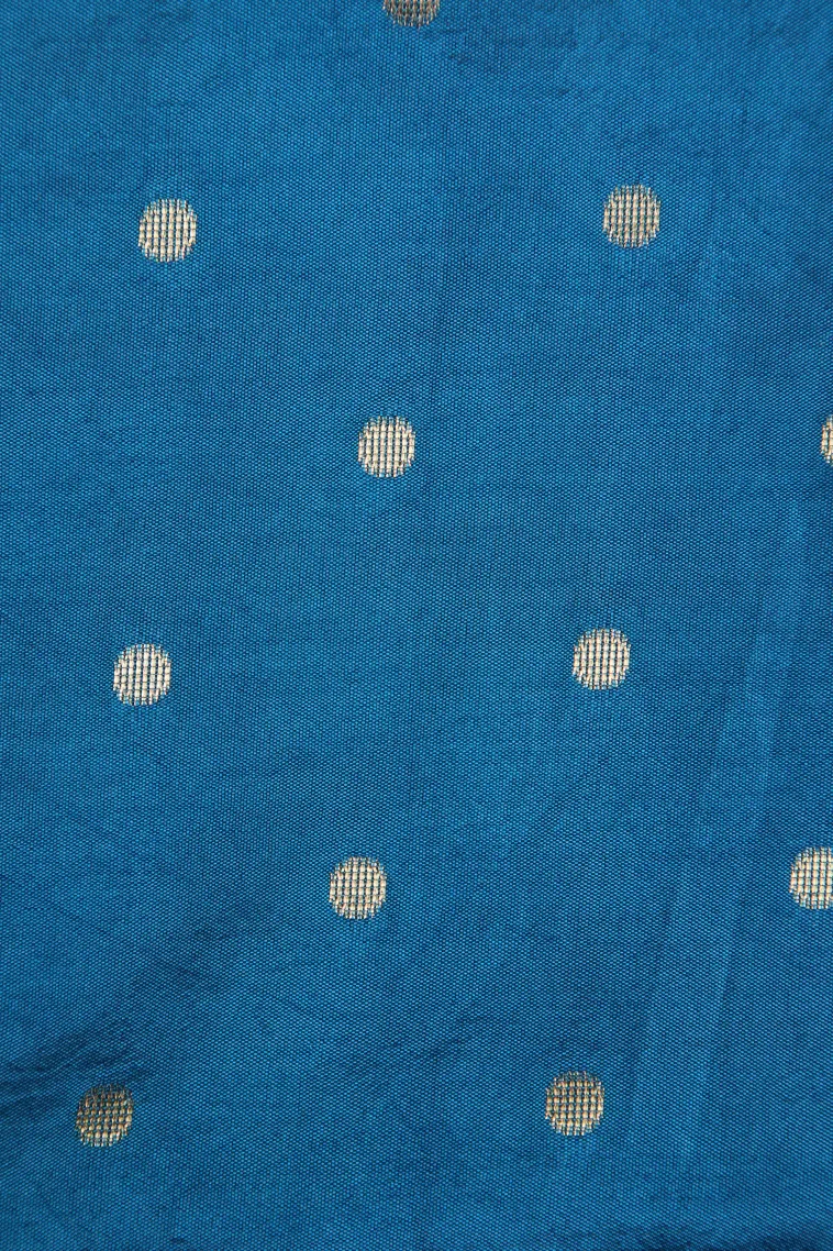 Cerulean Blue Raw Silk Sarees with Gold Zari Buttis (small Dots Or Motifs) view 3