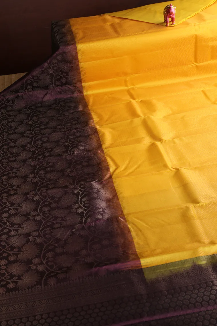 Lemon Yellow Soft Silk Saree with Silver Zari Stripes view 2