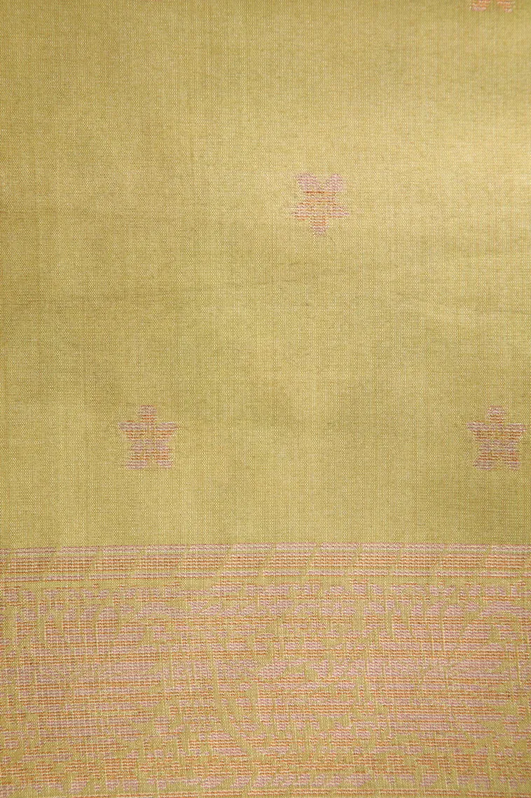 Hazelnut Yellow Tussar Saree with Antic Zari Kodi Pattern view 3