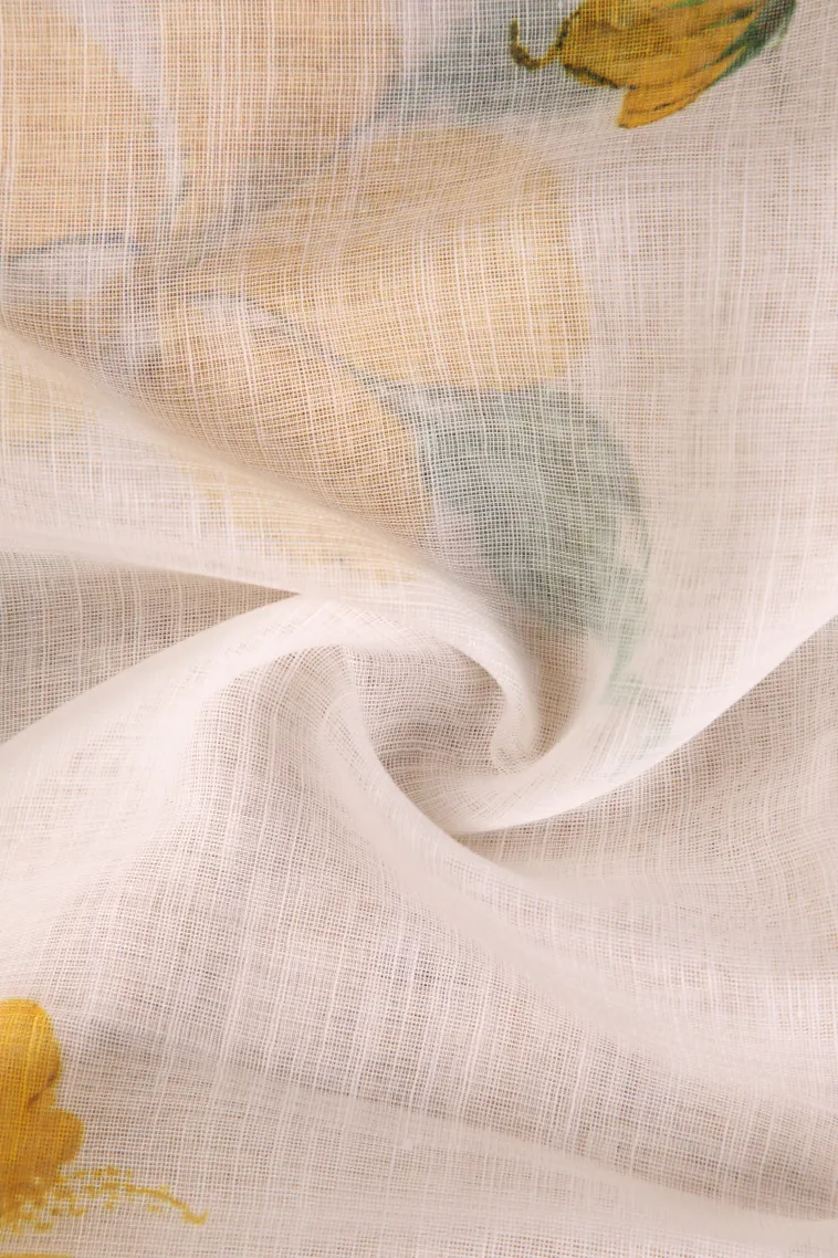 Cotton White Linen Saree Without Zari With Flower Mottif view 4
