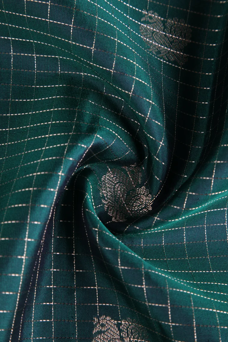 Bottle Green Soft Silk Saree with Gold Zari Peacock And Rudhractam view 4