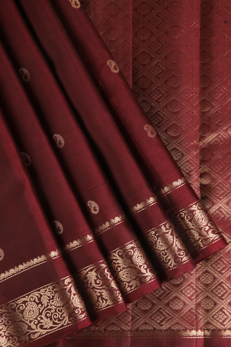 Jam Red Soft Silk Saree with Gold Zari Mango Puttas