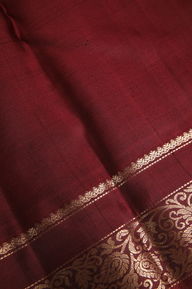 Jam Red Soft Silk Saree with Gold Zari Mango Puttas view 3