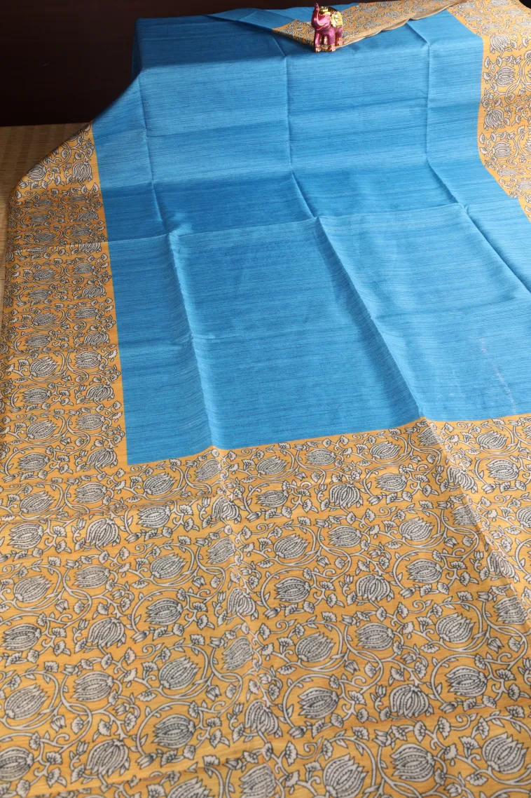 Cerulean Blue Fancy Saree with Thread Zari Flower Mottif view 2