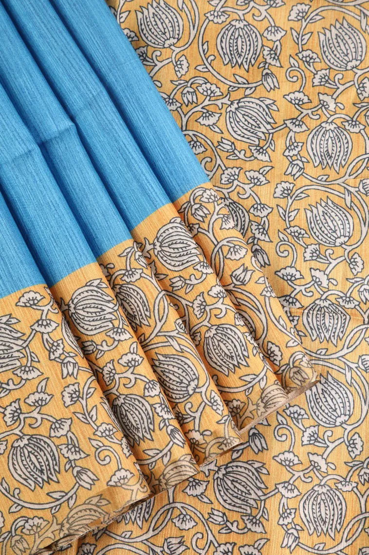 Cerulean Blue Fancy Saree with Thread Zari Flower Mottif view 1