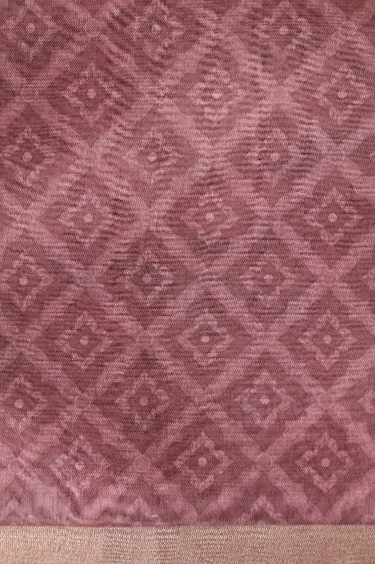 Rosewood Pink Semi Tussar Silk Without Zari With Leaf Pattern view 3
