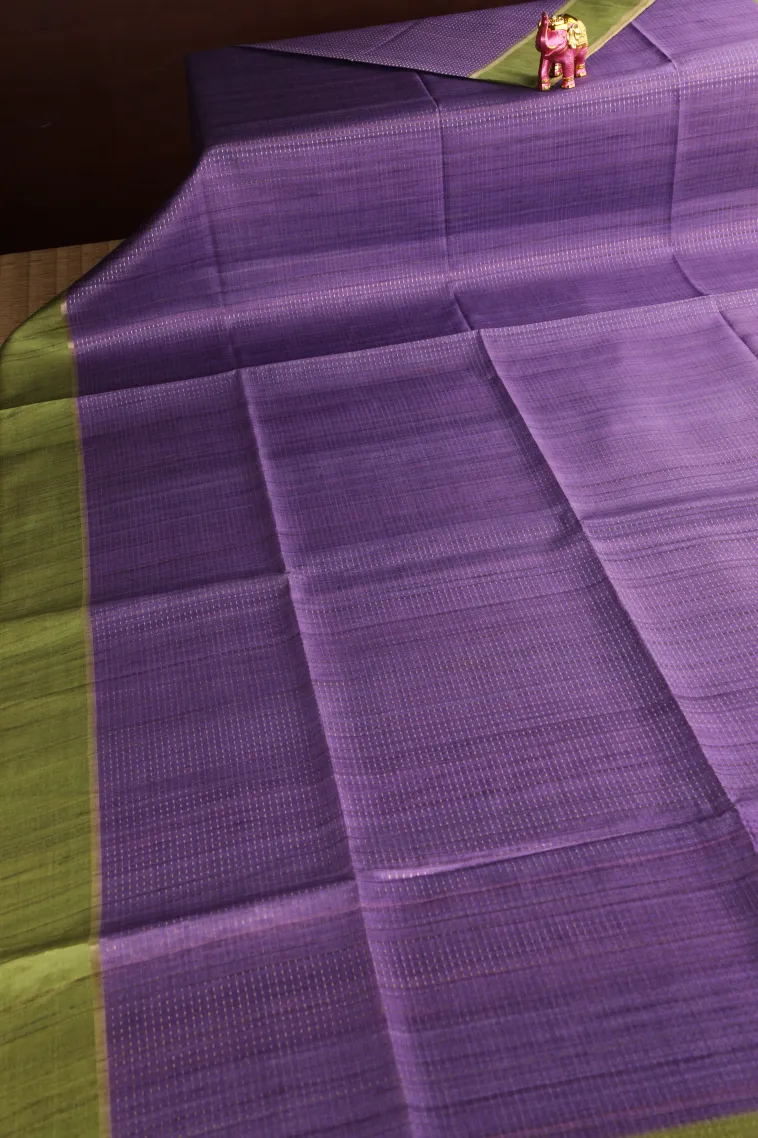 Amethyst Purple Tussar Saree with Gold Zari Stripes view 2