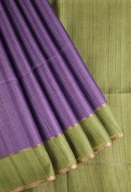 Amethyst Purple Tussar Saree with Gold Zari Stripes