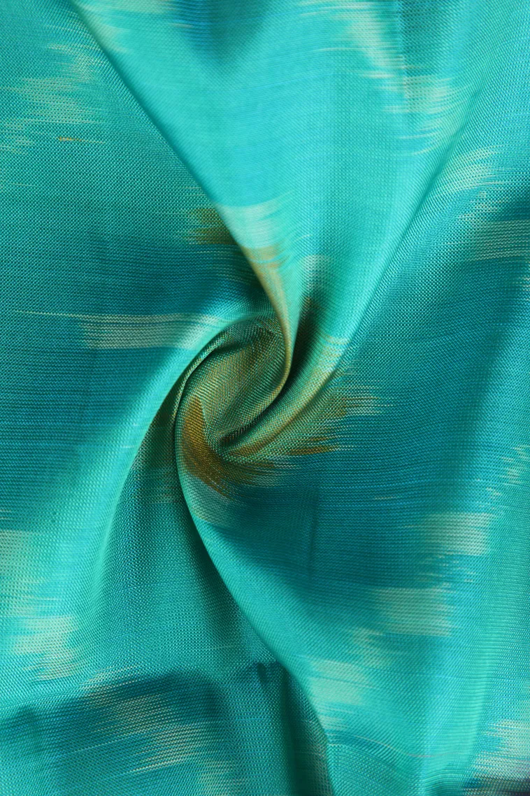 Sky Blue Pochampalli Saree Without Zari With Floral Patterns view 4