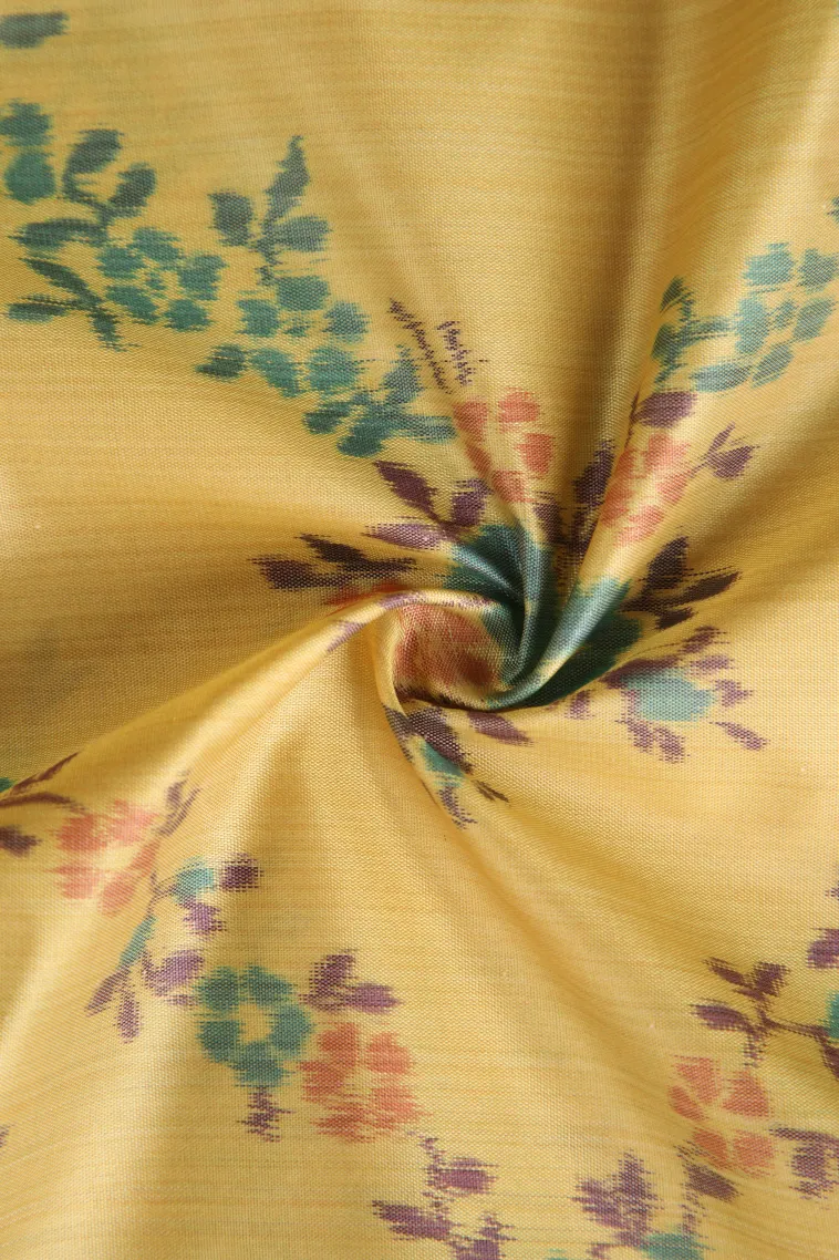 Lemon Yellow Soft Silk Sarees with Bronze Zari Floral Patterns view 4