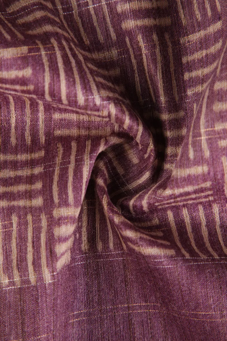 Grape Purple Semi Tussar Silk with Gold And Silver Zari Geometric Shapes view 4