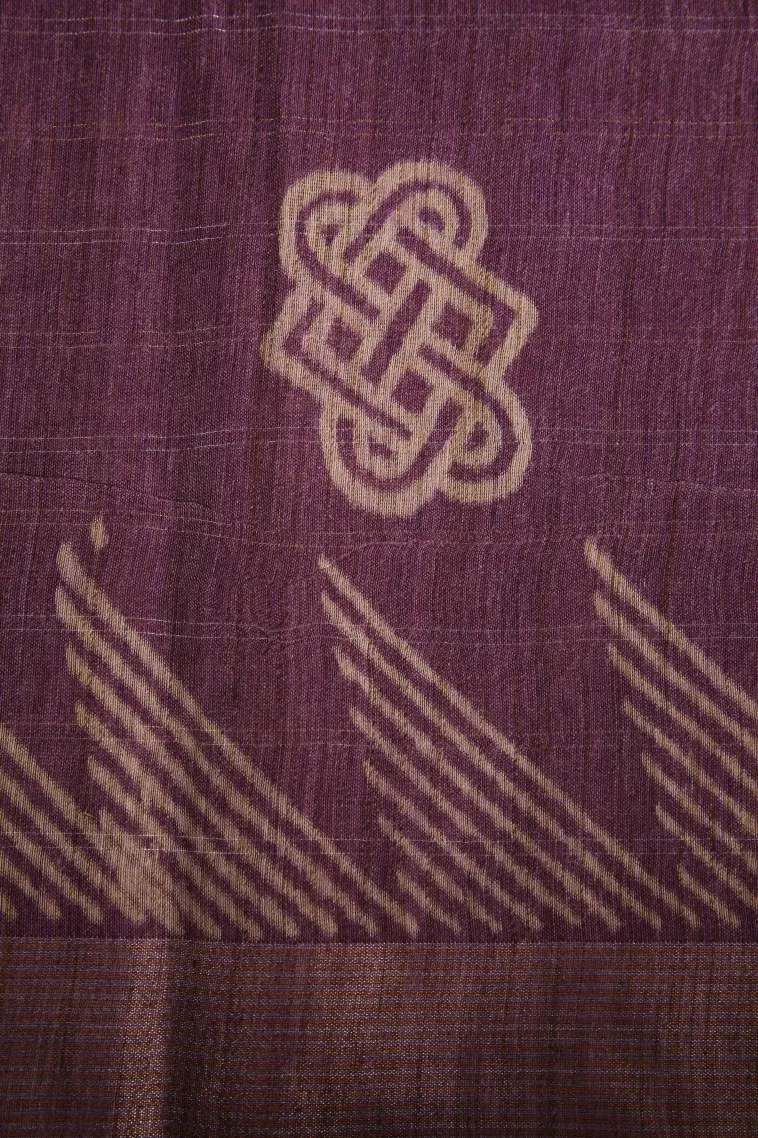 Grape Purple Semi Tussar Silk with Gold And Silver Zari Geometric Shapes view 3