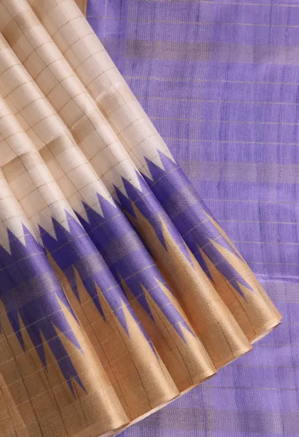 Ivory White Tussar Saree with Gold Zari Checks