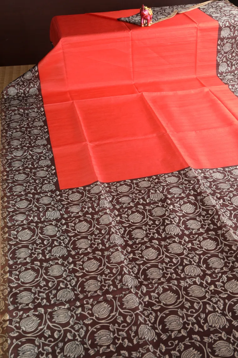 Rose Red Fancy Saree with Thread Zari Plain With Border view 2