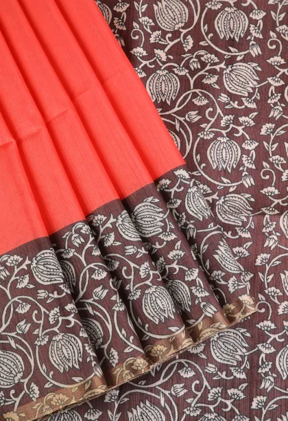 Rose Red Fancy Saree with Thread Zari Plain With Border