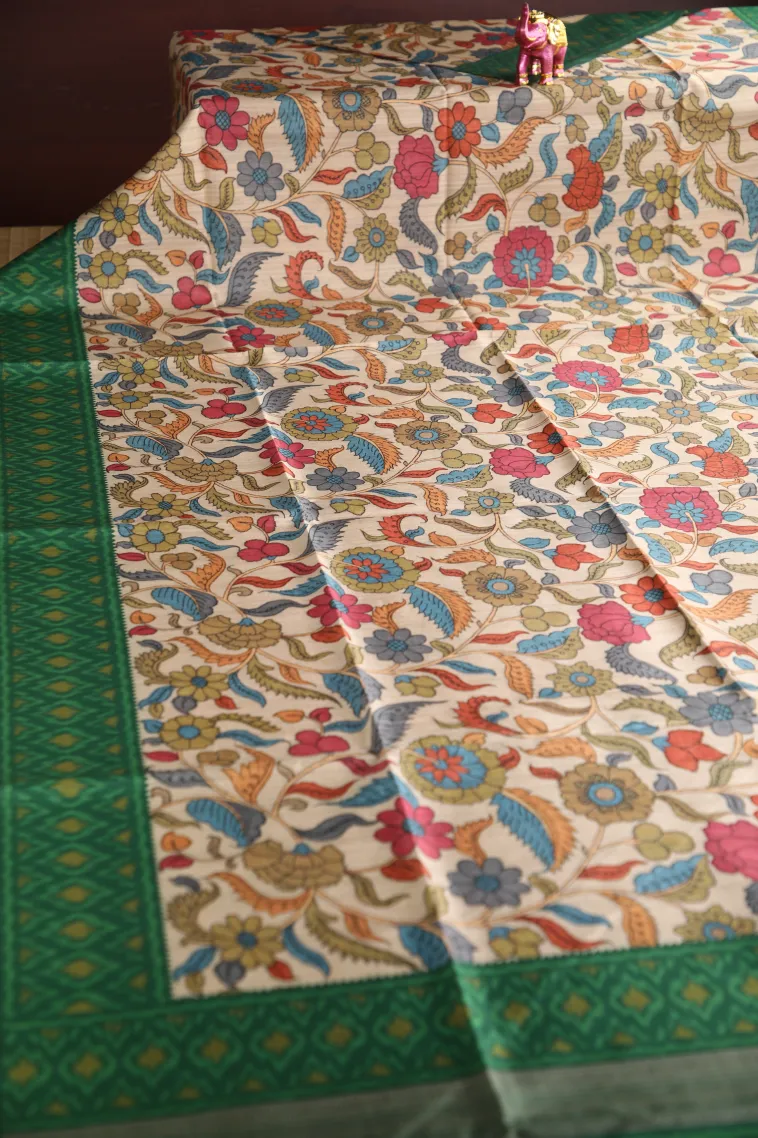 Alabaster White Fancy Saree with Thread Zari Floral Puttas view 2