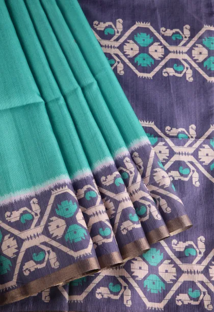 Arctic Blue Fancy Saree with Thread Zari Plain With Border