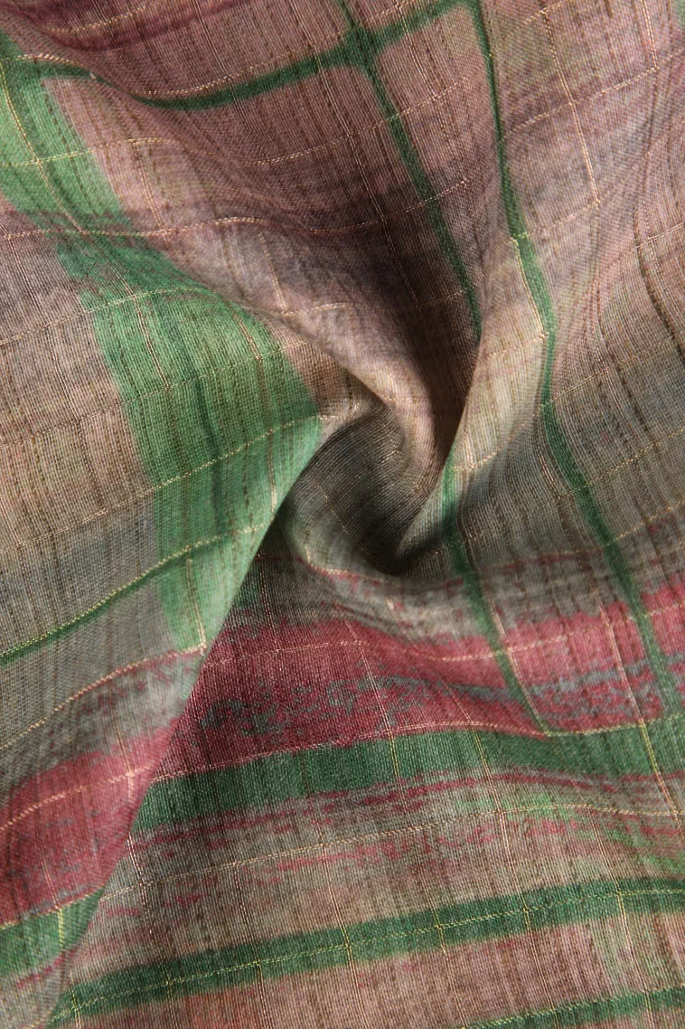 Punch Pink Semi Tussar Silk with Gold Zari Geometric Shapes view 4