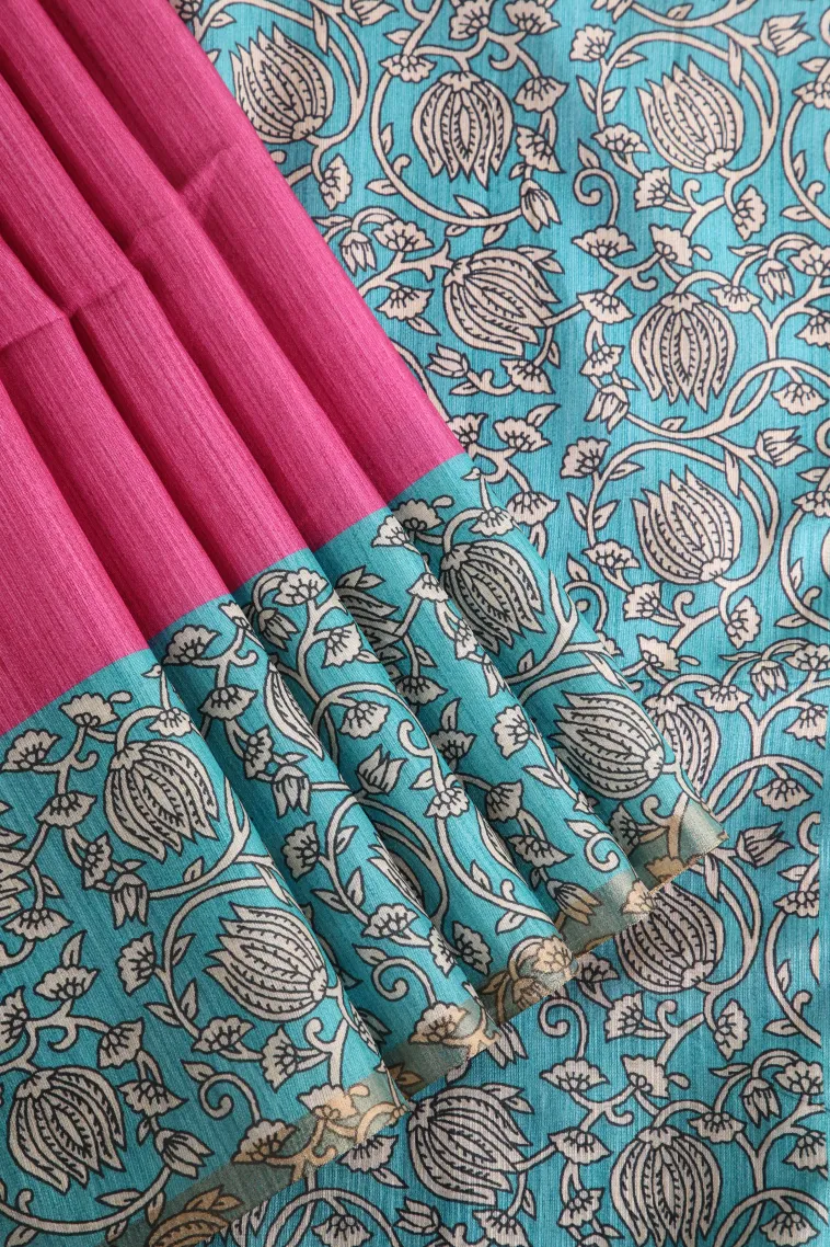 Bubblegum Pink Fancy Saree with Thread Zari Plain With Border