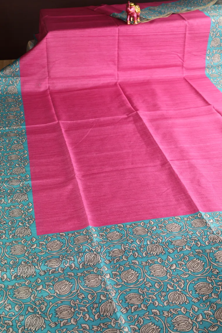 Bubblegum Pink Fancy Saree with Thread Zari Plain With Border view 2