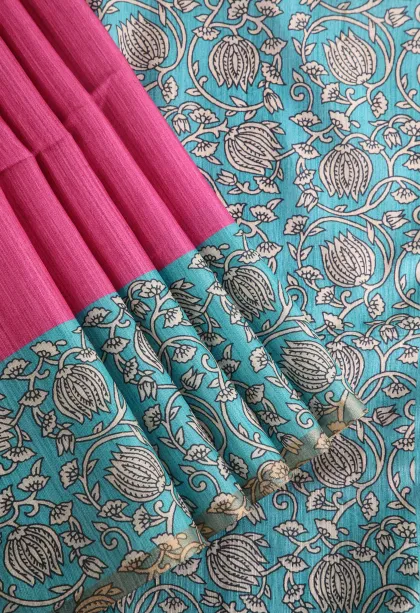 Bubblegum Pink Fancy Saree with Thread Zari Plain With Border