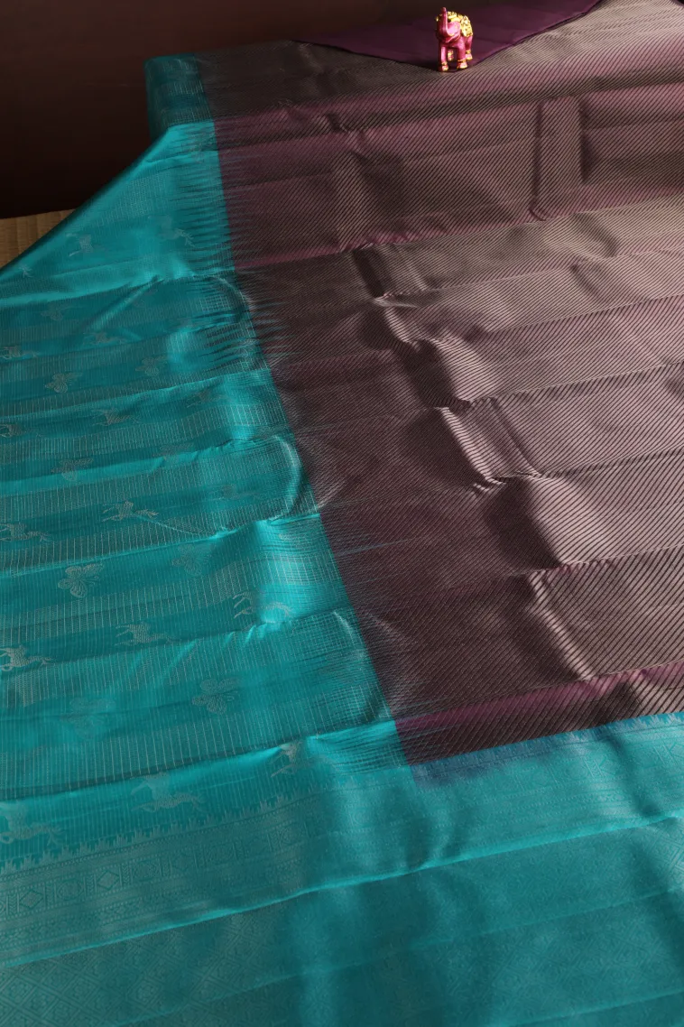 Grape Purple Soft Silk Saree with Silver Zari Cross Straipes view 2