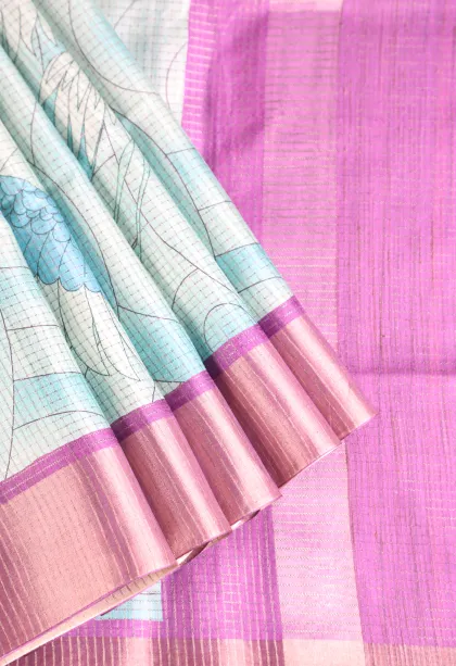 Cerulean Blue Jute Sarees with Antic Zari Animal And Bird Motifs