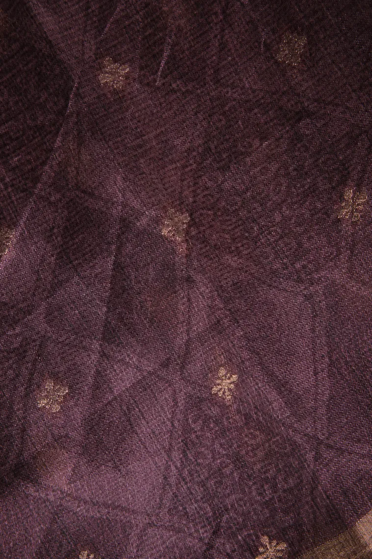 Jam Purple Semi Tussar Silk with Bronze Zari Floral Patterns view 3