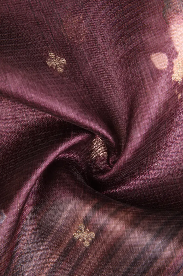 Jam Purple Semi Tussar Silk with Bronze Zari Floral Patterns view 4