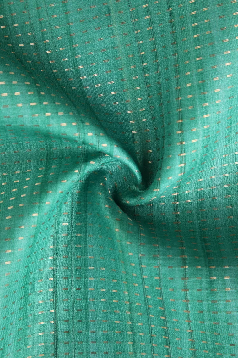 Teal Blue Tussar Saree with Gold Zari Stripes view 4